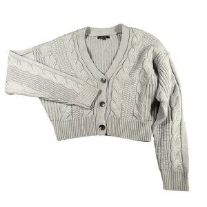 Love‎ Tree Sweater Womens M Light Green V-Neck Chunky Knit Button Front Cardigan